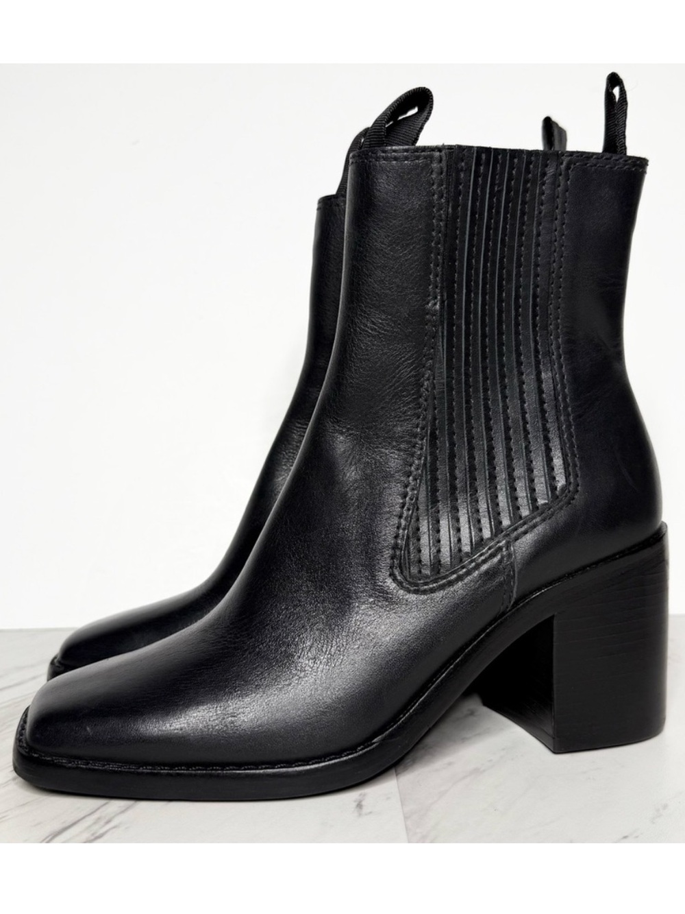 Loeffler Randall Black Leather Square Toe Bootie 7B
